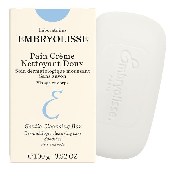 Embryolisse Gentle Cleansing Bar, Facial Cleansing Bar for Dry Skin, Soap-Free Deep Cleansing Bar, Dermatologic Soapless Cleansing Care for Face And Body - 3.5 oz.