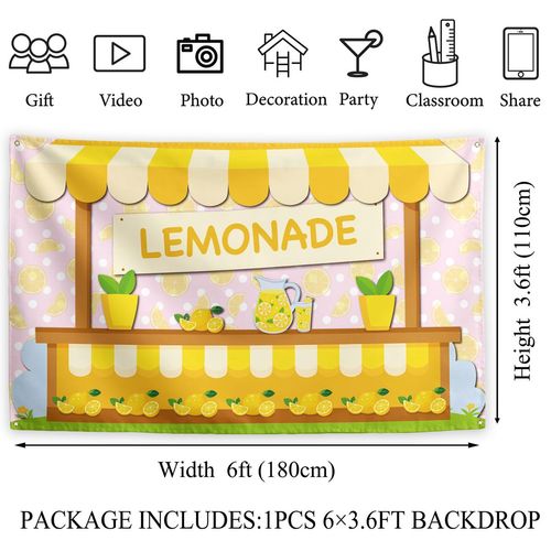 Summer Lemon Decorations Lemonade Stand Backdrop Pink Lemon Banner Lemonade Stand Decorations for Home Party Simple Life