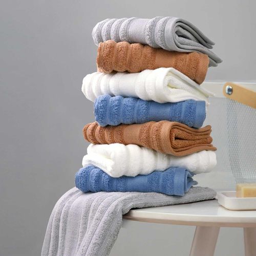 Luxurious 2-Pack Ribbed Striped Hand Towels (White) – Hotel & Spa Premium Cotton Face Towels 13” x 29”, Soft and Quick Drying 480 GSM