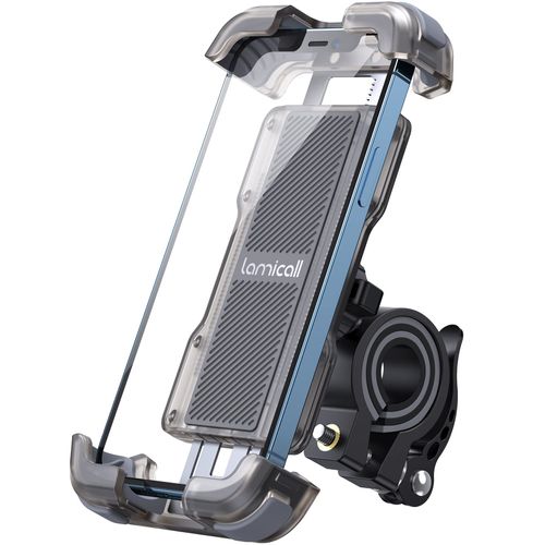 Lamicall Motorcycle Phone Mount, Bike Phone Holder - Upgrade Cell Phone Bike Holder, Bicycle Scooter Handlebar Phone Cradle Clip for iPhone 15 Pro Max/ 14, Galaxy S24, 4.7-6.8" Phone