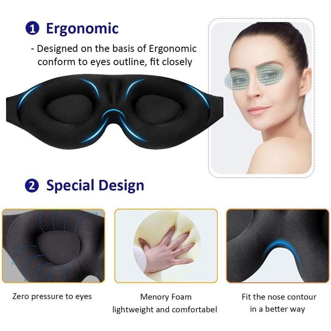 3D Sleep Eye Mask for Men Women, 3D Contoured Cup Sleeping Mask & Blindfold