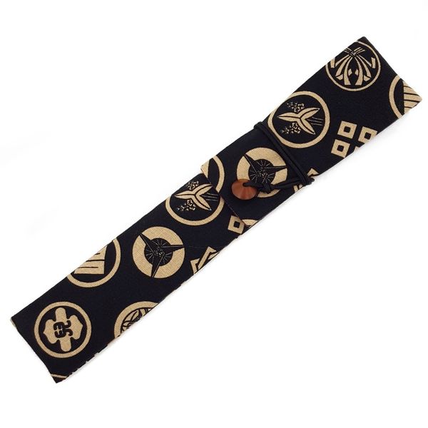 Hand Fan in Black X Beige Crest Pattern Chopsticks Bag for Any Occasion. Hand Fan Case Fan Bag Chopsticks Bag Chopsticks in Japanese Accessories Japanese-style small Japanese goods Japanese Pattern