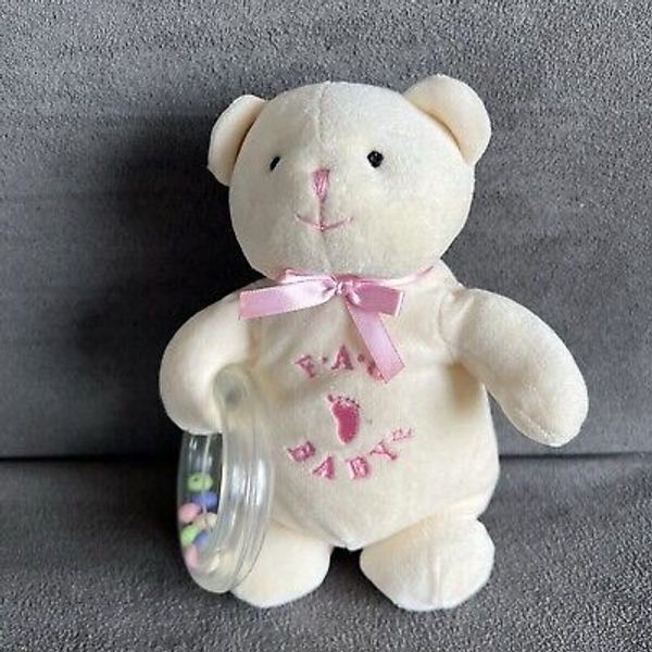 FAO Schwartz Plush Baby Rattle Teddy Bear Pink