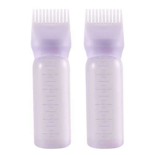 Root Comb Applicator Bottle, 6 Ounce, Oil Applicator for Hair Dye, Bottle Applicator Brush with Graduated Scale, Purple, 2 Pack