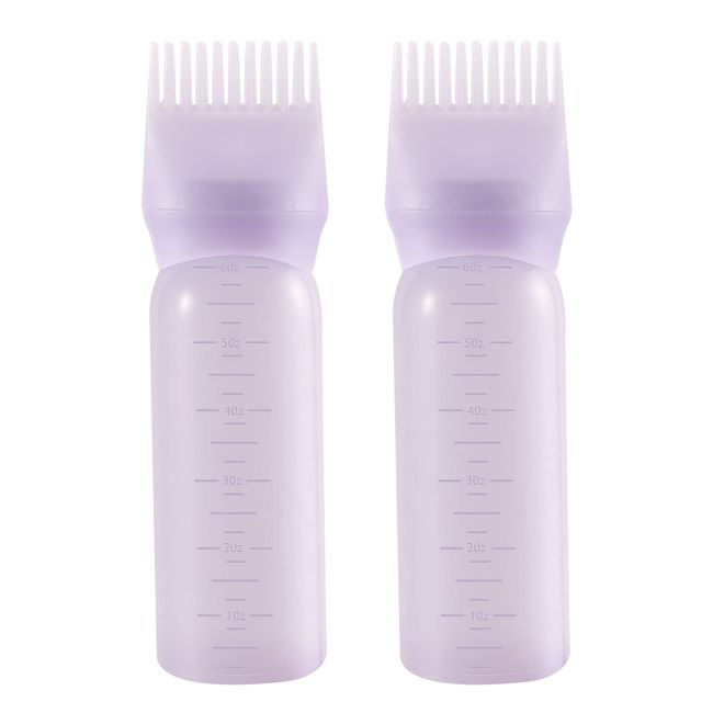 Root Comb Applicator Bottle, 6 Ounce, Oil Applicator for Hair Dye, Bottle Applicator Brush with Graduated Scale, Purple, 2 Pack