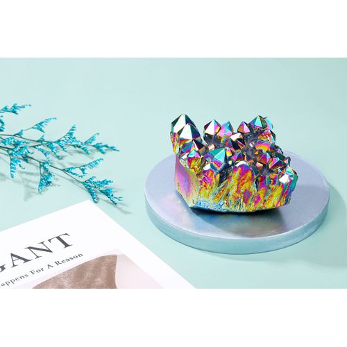 CrystalTears Healing Crystal Cluster Titanium Coated Rock Quartz Crystal Geode Druzy Gemstone Mineral Specimen Sculpture Home Desk Christmas Decoration Gift