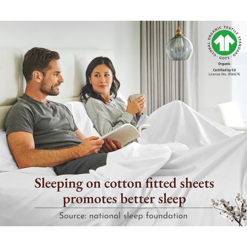 California Design Den 100% Organic Cotton Fitted Sheet Queen Size Only - Percale Queen Deep Pocket Fitted Sheet, GOTS Certified, Lightweight, Snug-Fit, Crisp, Durable - White