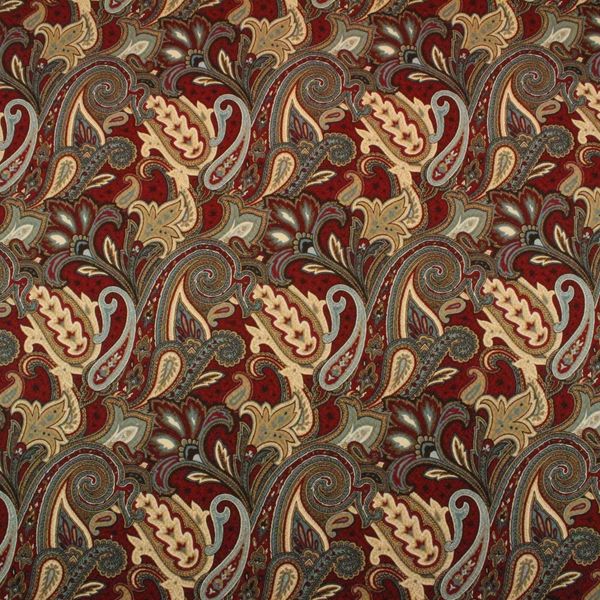 MICROFIBRES CARAVAN GARNET RED PAISLEY MATELASSE MULTIUSE FABRIC BY YARD 55"W
