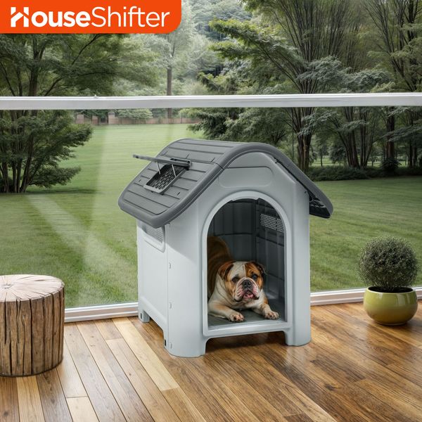 23" Outdoor Dog House Plastic Large Pet Shelter Weatherproof Raised w/ Skylight