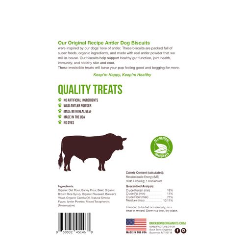 Buck Bone Organics Antler Dog Biscuit Size Mini 8 OZ Bag