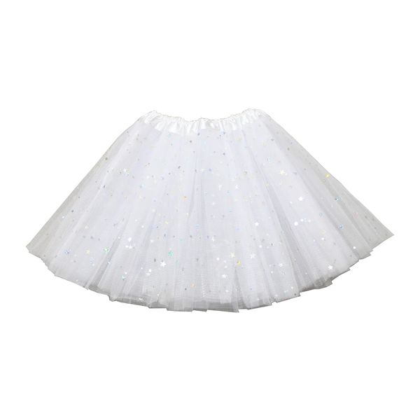 TASKA TASKA Kids Pannier Tutu, 3-Layer Tulle Skirt, Colorful, Sparkly, Lurex, Dance, Ballet, Costume, Cosplay, Increased Volume, Star Glitter (White), 80㎝～150㎝