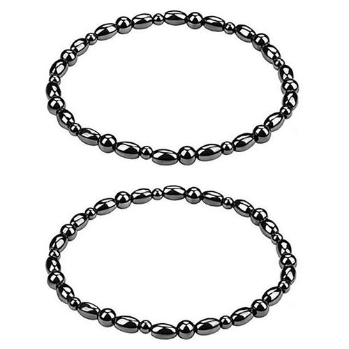 Women's Anklets with Magnetic,Hematite，Promote Sleep, 2 Pieces, Bright Black 6mm (9.45in)