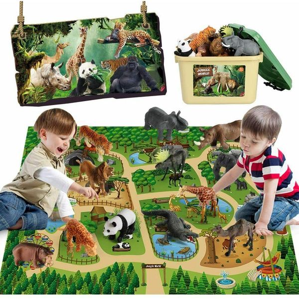 Safari Animals Figures Toys, Realistic Jumbo Wild Zoo Figurines Large Play Mat