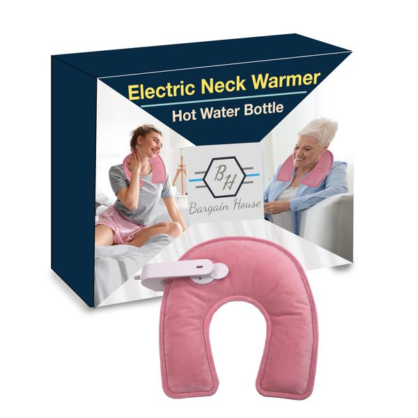 Bargain House Electric Neck Warmer, Rechargeable Heated Hot Water Bottle for Neck and Shoulder Pain Relief, Wrap Around U-Design Heating Pad, Hot Pack for Hot Therapy, Gift Idea for Him and Her, Pink