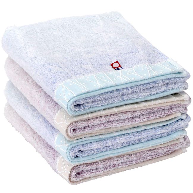 Imabari Towel Face Towel, 100% Cotton, Bud Pattern, 13.4 x 29.5 inches (34 x 75 cm), Set of 4, 14 Types, Pink + Blue [Imabari Face Towel, Quick Drying, Instant Water Absorption, Imabari Towel Set, Cotton, Made in Japan, Stylish, Hotel Specifications, Faci