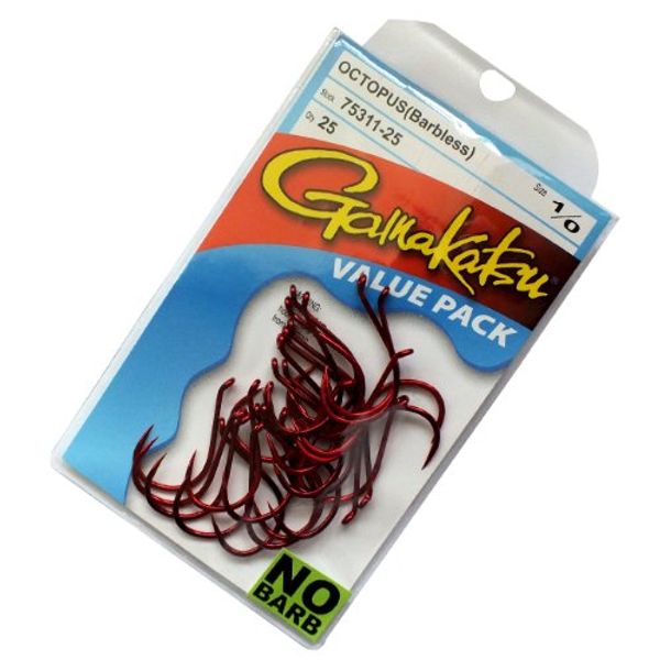 Gamakatsu Barbless Octopus Hook-Pack Of 25 (Red, 2)