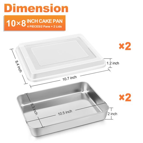 Herogo Baking Pan with Lid, 8 x 10 Inch Nonstick Rectangle Stainless Steel Cake Pan Sheet, Deep Cakes Bakeware with Lid for Brownies Casseroles, Non Toxic & Dishwasher Safe, Set of 2