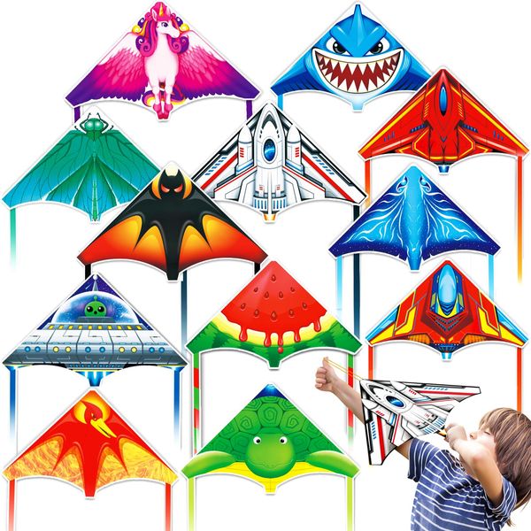 Hymaz 12 Pack Mini Catapult Kites for Kids, Flying Glider Plane Toys for 3-8+ Years Boys Girls Gifts- Finger Launcher Kites Bulk Great for Birthday Party Beach Outdoor Games