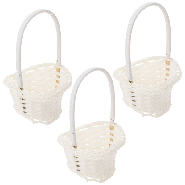 Toyvian 3 Pcs Small Woven Basket Heart Shaped Handwoven Basket with Handles Easter Candy Basket Storage Basket Flower Girl Baskets for Easter Egg Wedding Decor