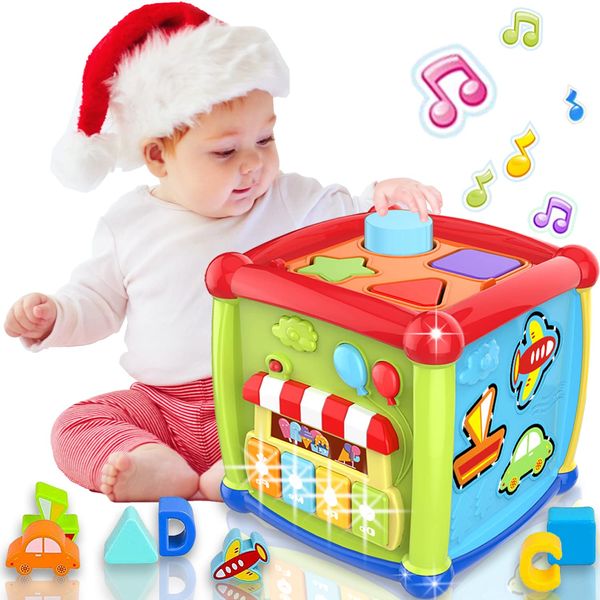 AMLGBTOP Baby Toys 6 to 12 Months Boys Girls 6 in 1 Activity Cube Toys for 1 Year Early Learning Montessori Toys 1 Year 6 12 18+ Months Shape Sort Piano Music Toys Gifts for 1 2 Years Boys Girls