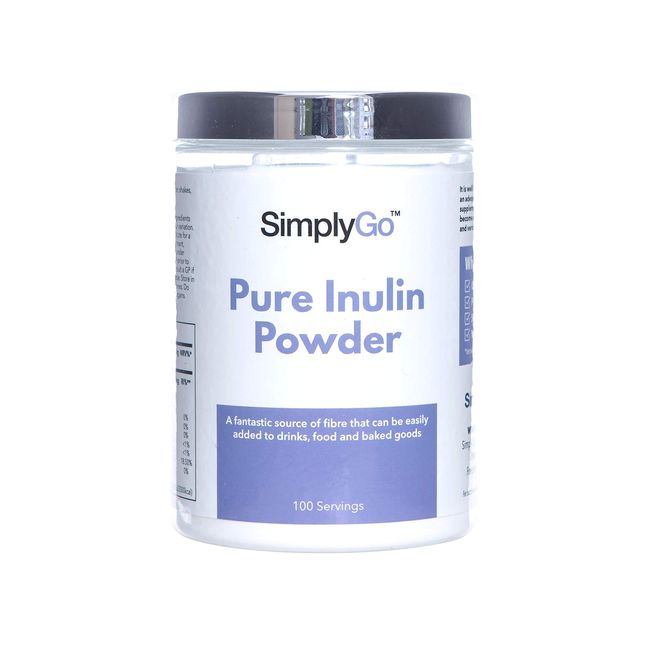 SimplyGo Pure Inulin Powder | 500g | 100 Servings | Great Source of Soluble Dietary Fibre | Prebiotic Supplement | Vegan Friendly | Resealable Tub for Ease