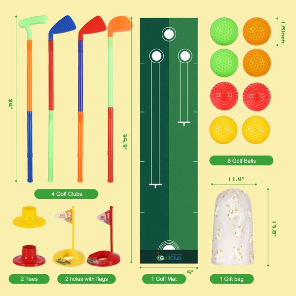 Askyorte Toddler Golf Set- Chipping Net with 8 Balls, 4 Plastic 23.3" Kids Golf Clubs 3-5 Indoor Ourdoor Sports Toys Birthday for Toddlers Girls Boys 3 4 5 6 Year Old (Classic Edition)