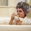 Reusable Waterproof Shower Cap - Double Thick, Leopard Red Border - Ideal for Bath & Shower - (1 Piece)