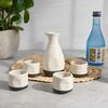 True Fervor Ceramic Sake Set Includes Four 3.5 oz Small Cups & One 8 oz Carafe for Gin, Japanese Tea, Herbal Teas, Drinkware, Home Bar, 5-Piece, White