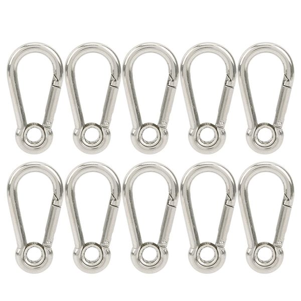 Ladieshow 10pcs Snap Hooks Spring Carabiner Clip Buckle Stainless Steel Camping Climbing Hooks M5