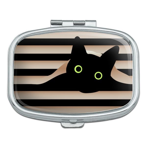 Black Cat in Window Rectangle Pill Case Trinket Gift Box