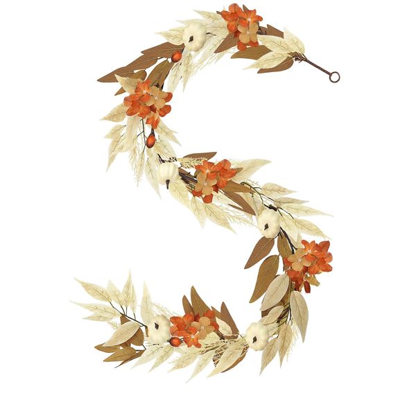 Miaikoe Autumn Garland-6Ft Fall Maple Leaf Hanging Vine Pumpkins Artificial Foliage Garland for Fall Thanksgiving Christmas Party Wedding Fireplace Door Decor (White)