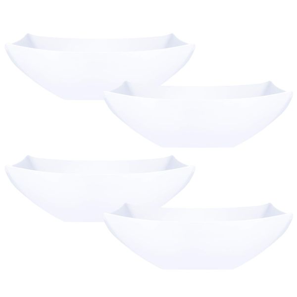 PLASTICPRO Disposable 32 ounce Square Serving Bowls, Party Snack or Salad Bowl, Medium Plastic Elegant White Pack of 4