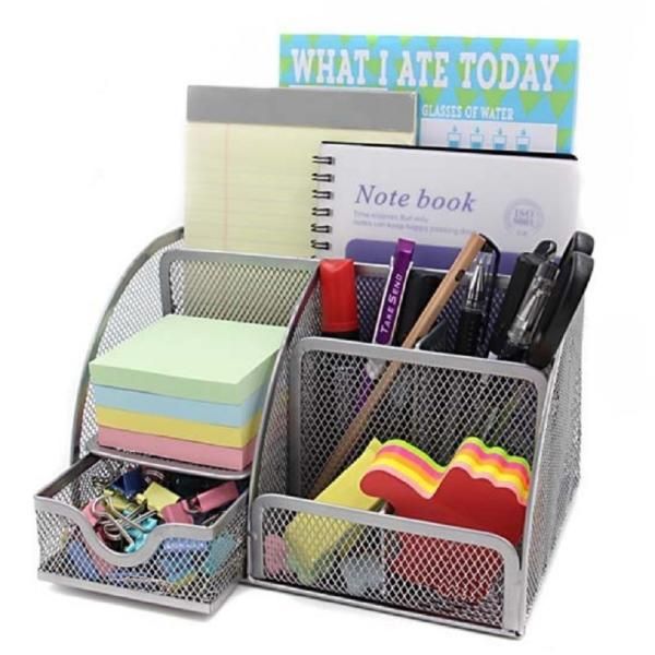 Desk top steel pencil case 7 compartments organizer storage pen case pencil holder