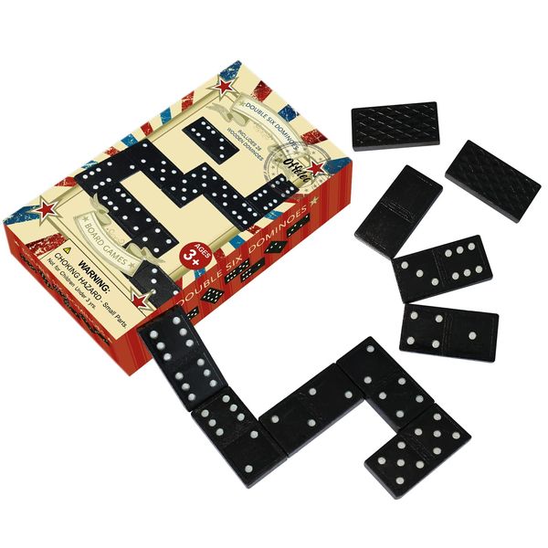 Offelec Wooden 28 Tiles Games Double 6 Dominoes Set Double Six Dominos for Kids Adults and Family Games Night Classic Black Domino Set Board Game for Classroom Party Travel Gift Ideal for 2-4 Players