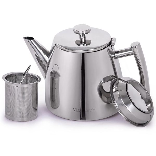 Stainless Steel teapot with 1L Infuser - Keeps Your Tea hot Thanks to its Double Wall