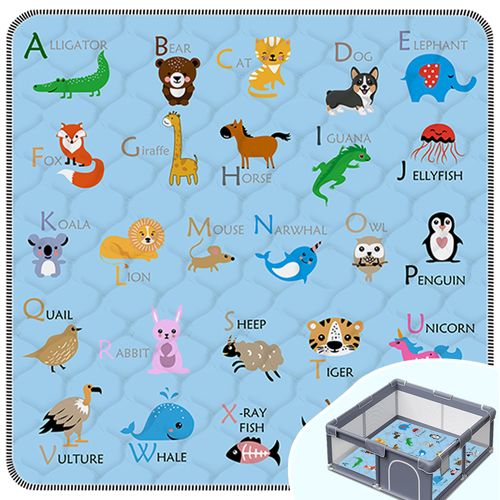 Baby Play Mat，Thick Soft 47" X 47" Playpen mat, Non-Slip and Machine Washable Baby Play Mats for Floor，Crawling Mat for Babies, Toddlers & Infants to Play and Learn (Blue Animal)