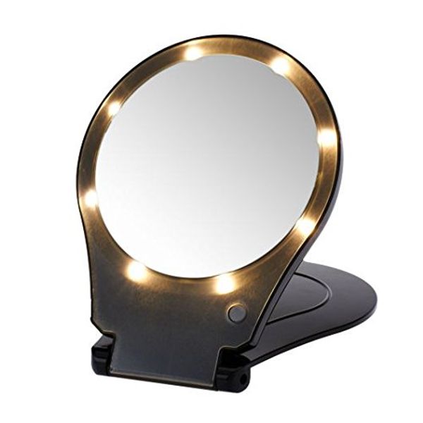 Floxite 5x Magnifying 360 Degree Lighted Home & Travel Mirror - Black