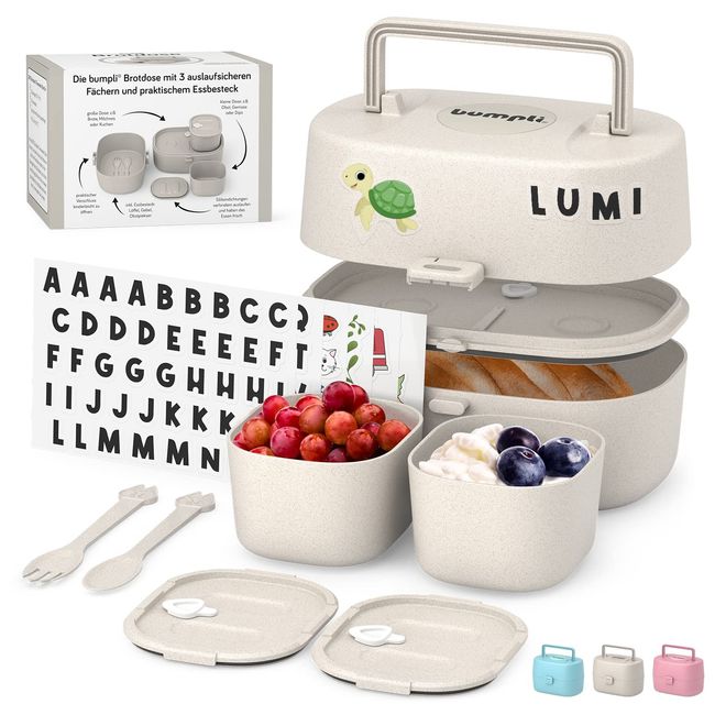 bumpli® Brotdose Kinder mit Fächern inkl. GRATIS Namensticker - 100% BPA-Frei - Bento Box Kinder, Brotbox für Mädchen & Jungen, Snackbox, Perfekt für Schule, Kindergarten & Ausflüge