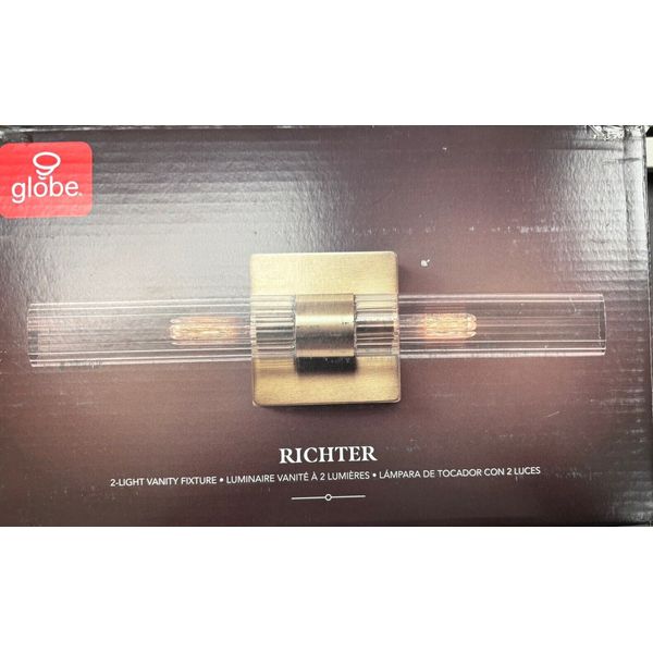 18" 2-Light Vanity Light, Matte Brass Finish, Ribbed Glass Shade, Bathroom/Home
