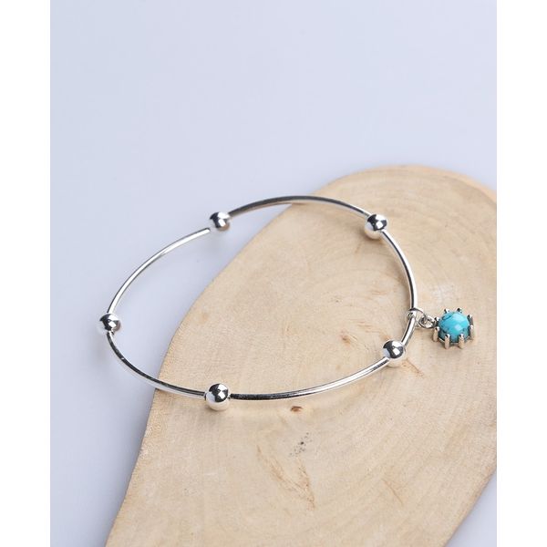 Turquoise Silver Ball Silver Pipe Bracelet Natural Stone Silver Bracelet