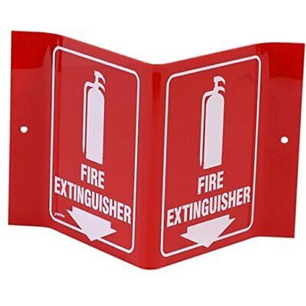 V Sign "Fire Extinguisher" with Picto - White on Acrylic 6" H x 8" W x 4" D