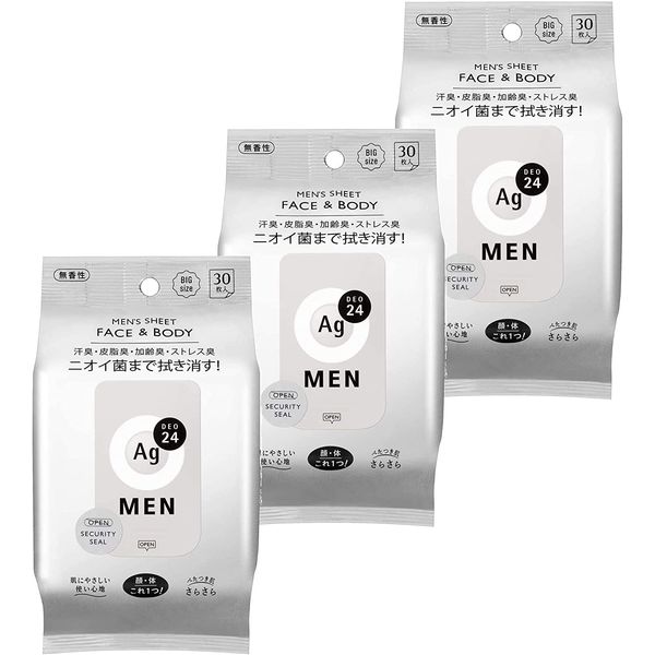 <br>AG Deo 24  AG 24 Men Men&#39;s Sheet Face &amp; Body (Unscented) 30 Sheets x 3 Set