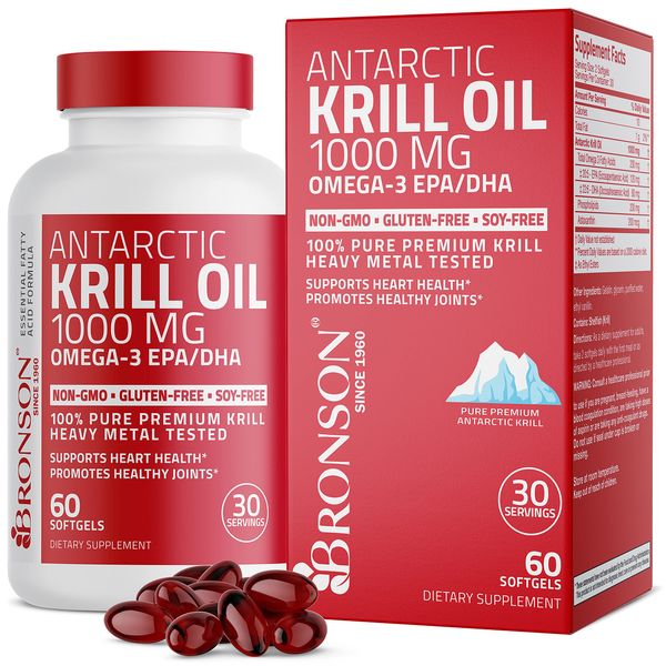 Bronson Antarctic Krill Oil 1000 mg with Omega-3s EPA, DHA, Astaxanthin and Phospholipids 60 Softgels