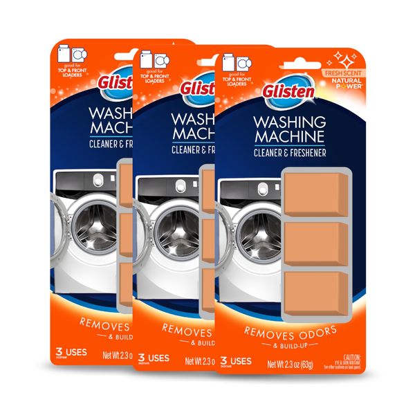 Glisten Washing Machine Cleaner and Freshener Deodorizer, Cleans Top Load and Front Load Washers, Fresh Scent, 9 Tablets