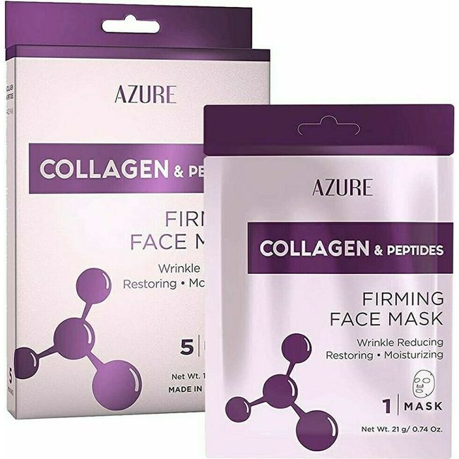 AZURE Collagen & Peptides Firming Sheet Face Mask - Restoring, Moisturizing 5 Pk