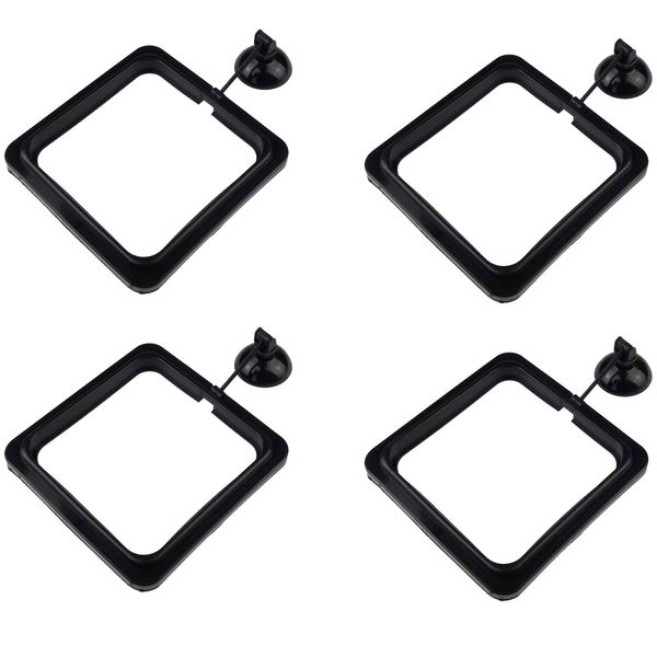 Zelerdo 4 Pack Aquarium Fish Feeding Ring Floating Food Feeder, Square Shape with Suction Cup, Black