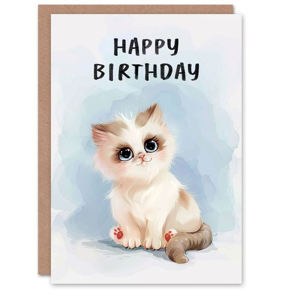 Adorable Pet Kitten Ragdoll Cat Lover Watercolour Birthday Card