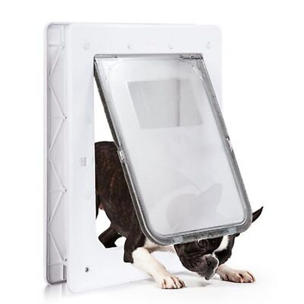 Plastic Dog Door, Durable White Pet Door, 6.5”x 9.25” Inner Frame for Small D...