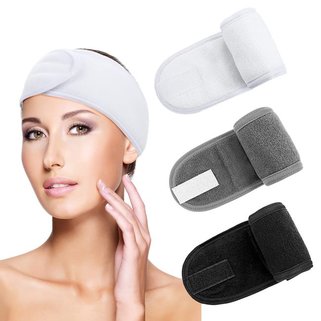 Sibba 3 Pack Spa Headband, Adjustable Headband for Face Wash Makeup Beauty, Facial Yoga Headband Self-Adhesive Towel