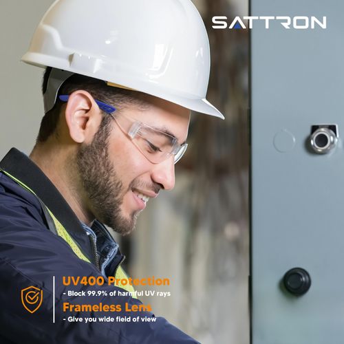 SATTRON Clear Safety Glasses 24 Pack, Polycarbonate Lens with Rubber Temples, Safety Goggles Anti-Scratch Impact Resistant, Eye Protection for Work Lab Construction, Clear Lens/Blue Frame